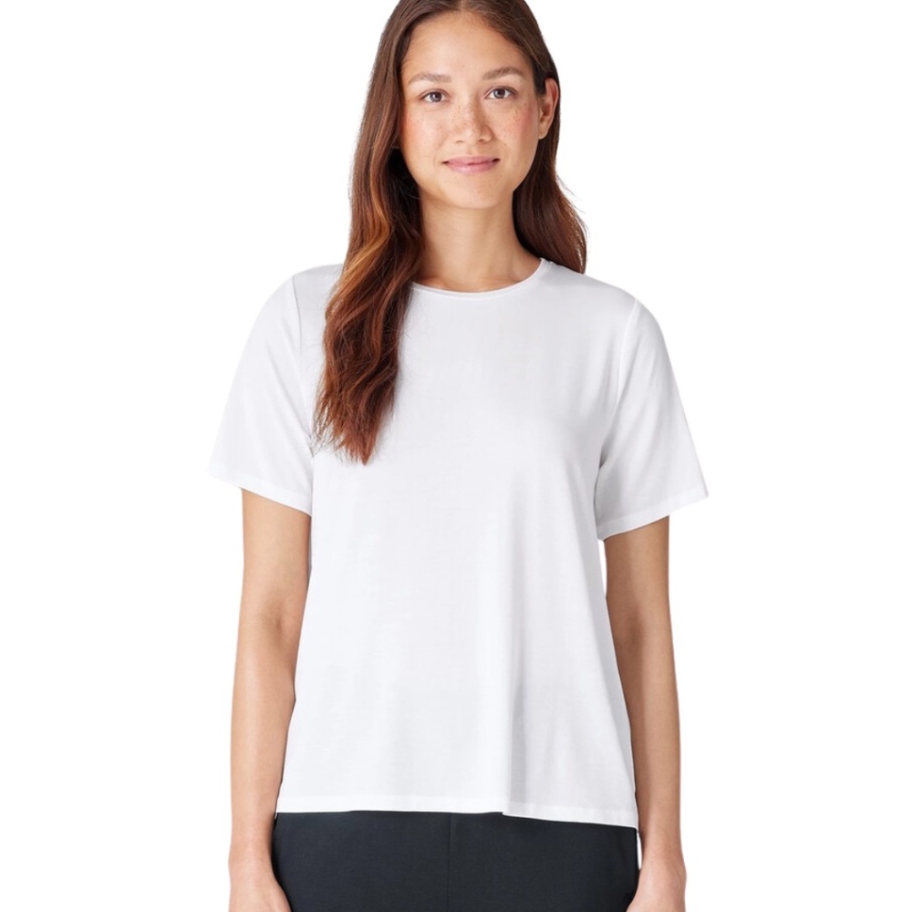 Eileen Fisher Crew Neck Short Sleeve Fine Jersey Tee Shirt Top White Plus 3X $98